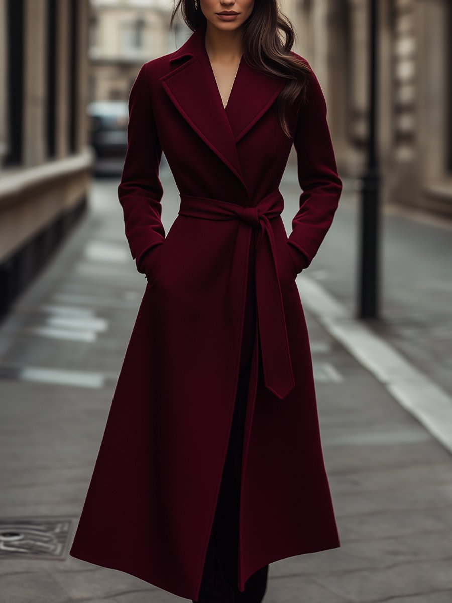 Elena | Structured Burgundy Wool Trench Coat with Feminine Fit - Elle & Milo
