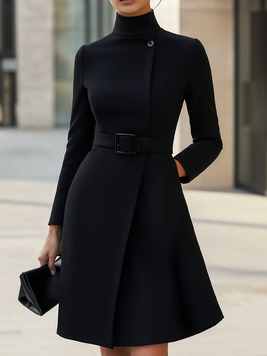Nina | Asymmetric Belted A-Line Dress - Elle & Milo