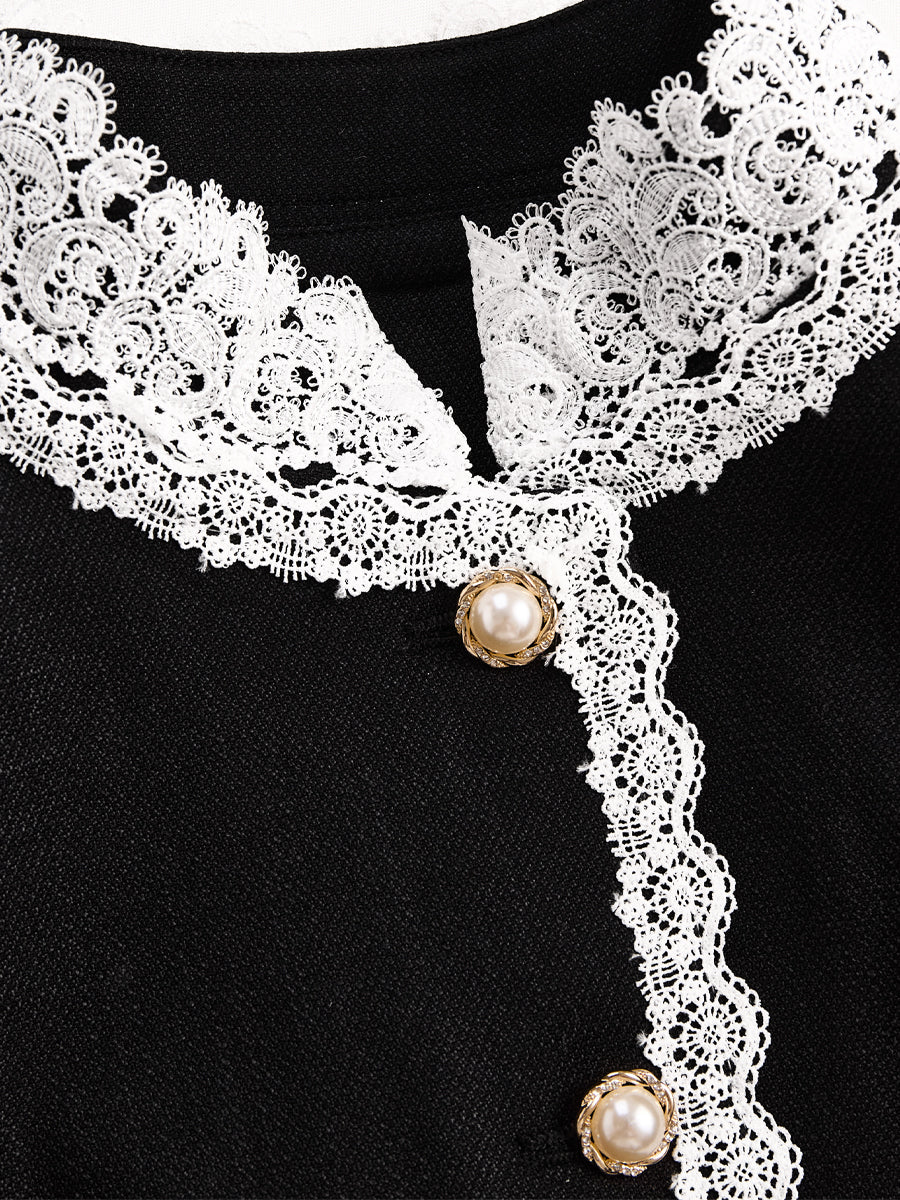 Luna | Pearl Button Blazer Lace Trim - Elle & Milo