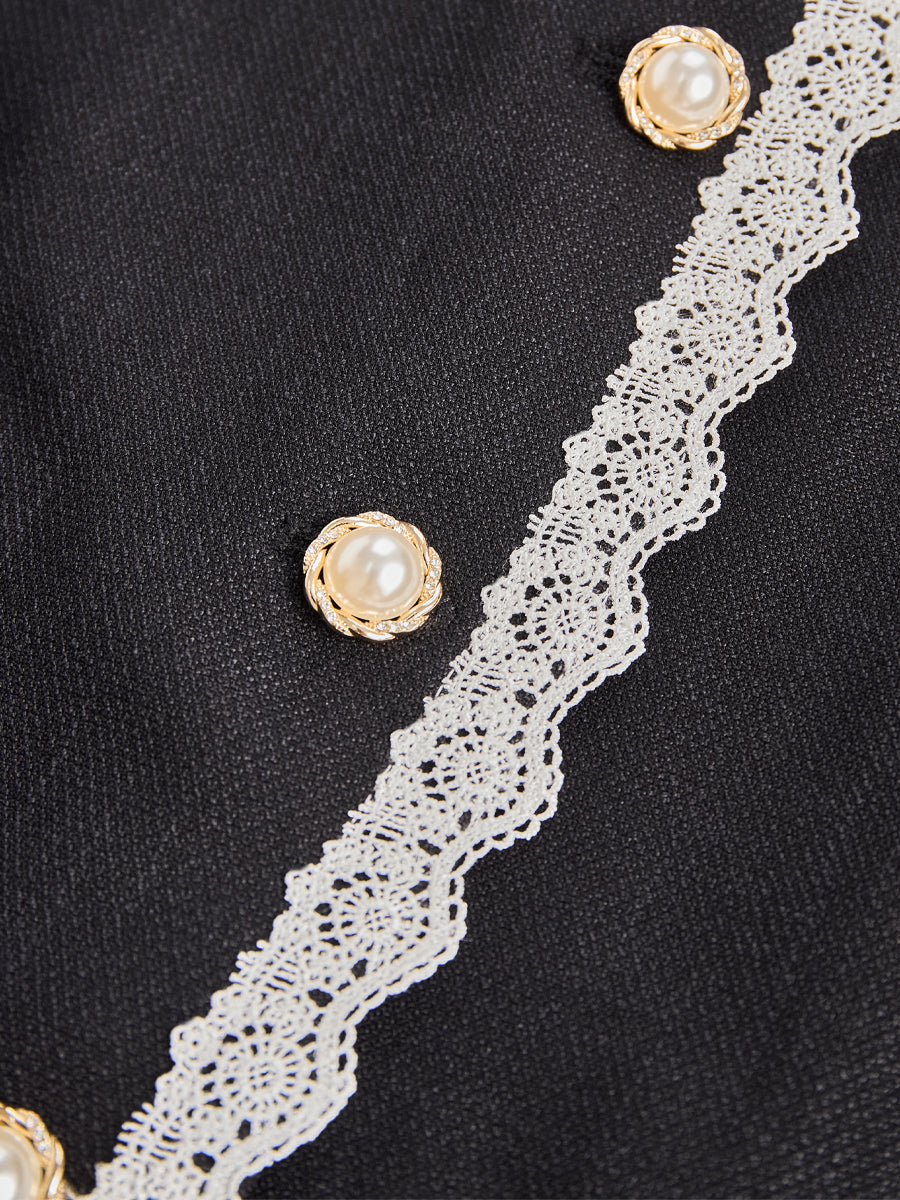 Luna | Pearl Button Blazer Lace Trim - Elle & Milo