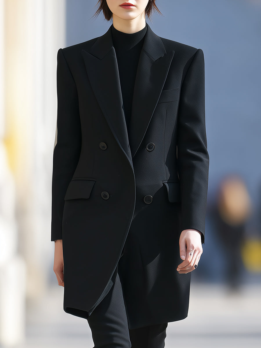 Noir | Double-Breasted Sculpted Blazer - Elle & Milo