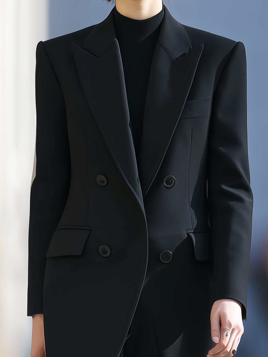 Noir | Double-Breasted Sculpted Blazer - Elle & Milo