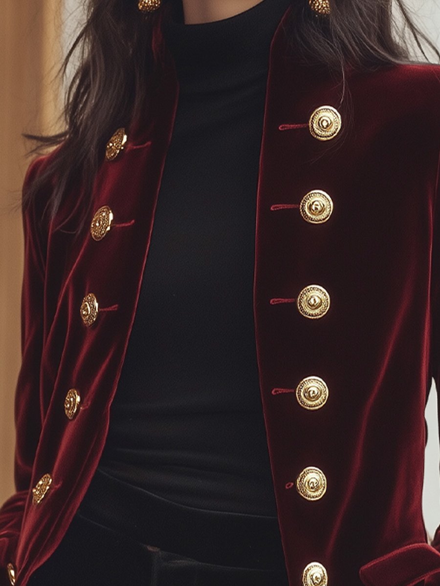 Elena | Velvet Jacket with Bold Gold Accents - Elle & Milo