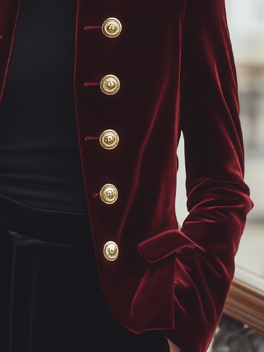 Elena | Velvet Jacket with Bold Gold Accents - Elle & Milo
