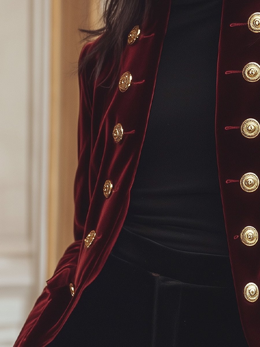 Elena | Velvet Jacket with Bold Gold Accents - Elle & Milo