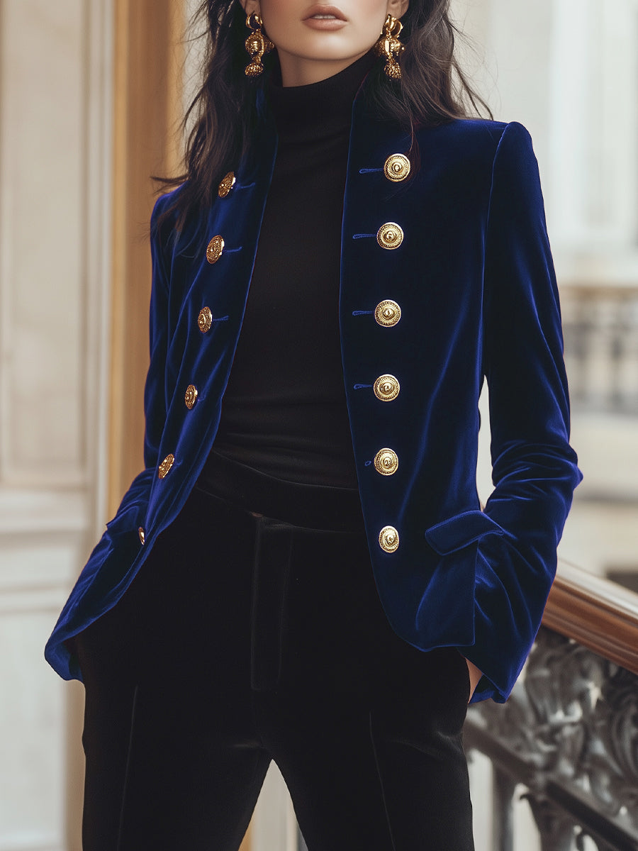 Elena | Velvet Jacket with Bold Gold Accents - Elle & Milo