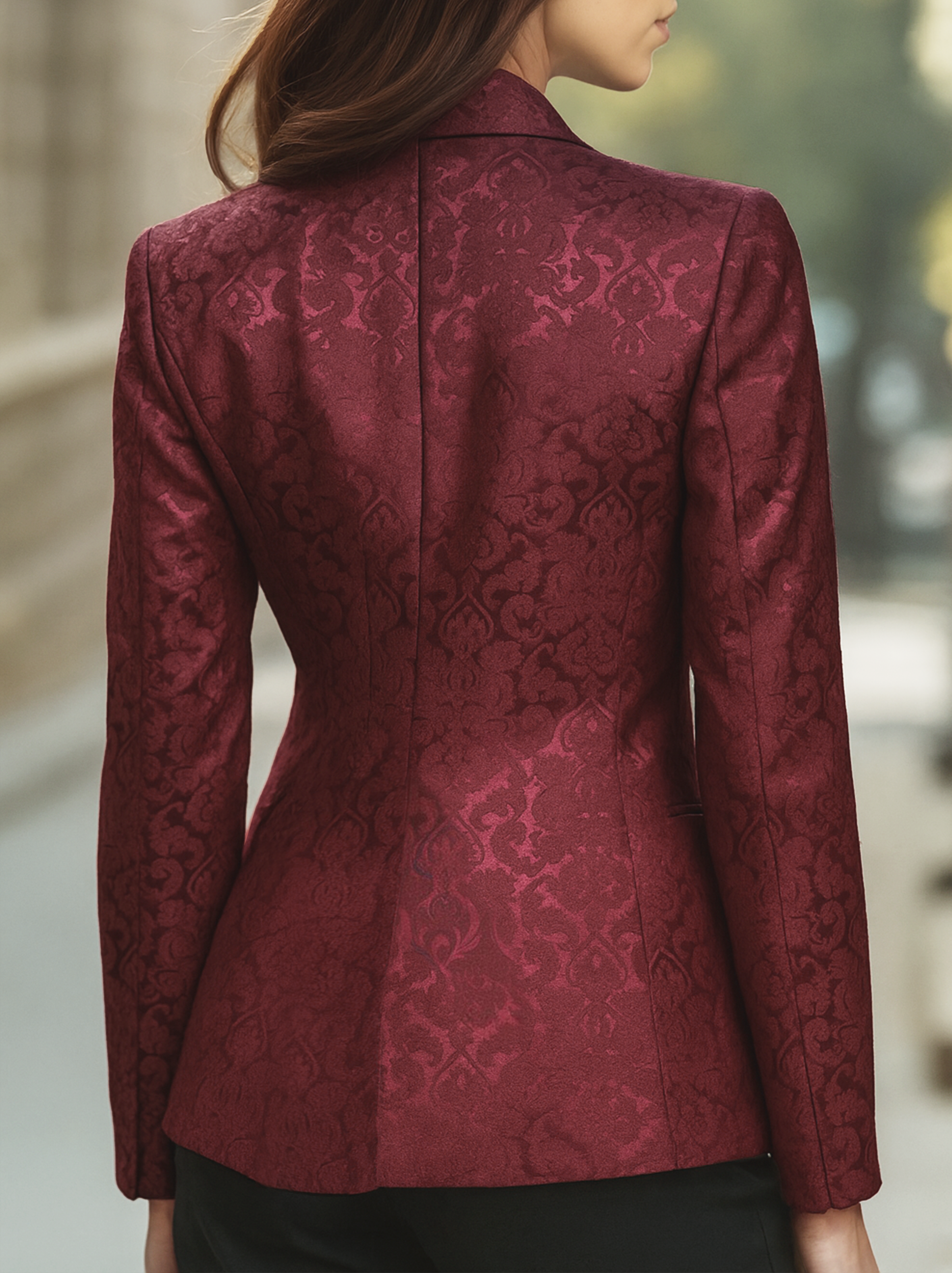 Luna | Burgundy Jacquard Satin Blazer - Elle & Milo