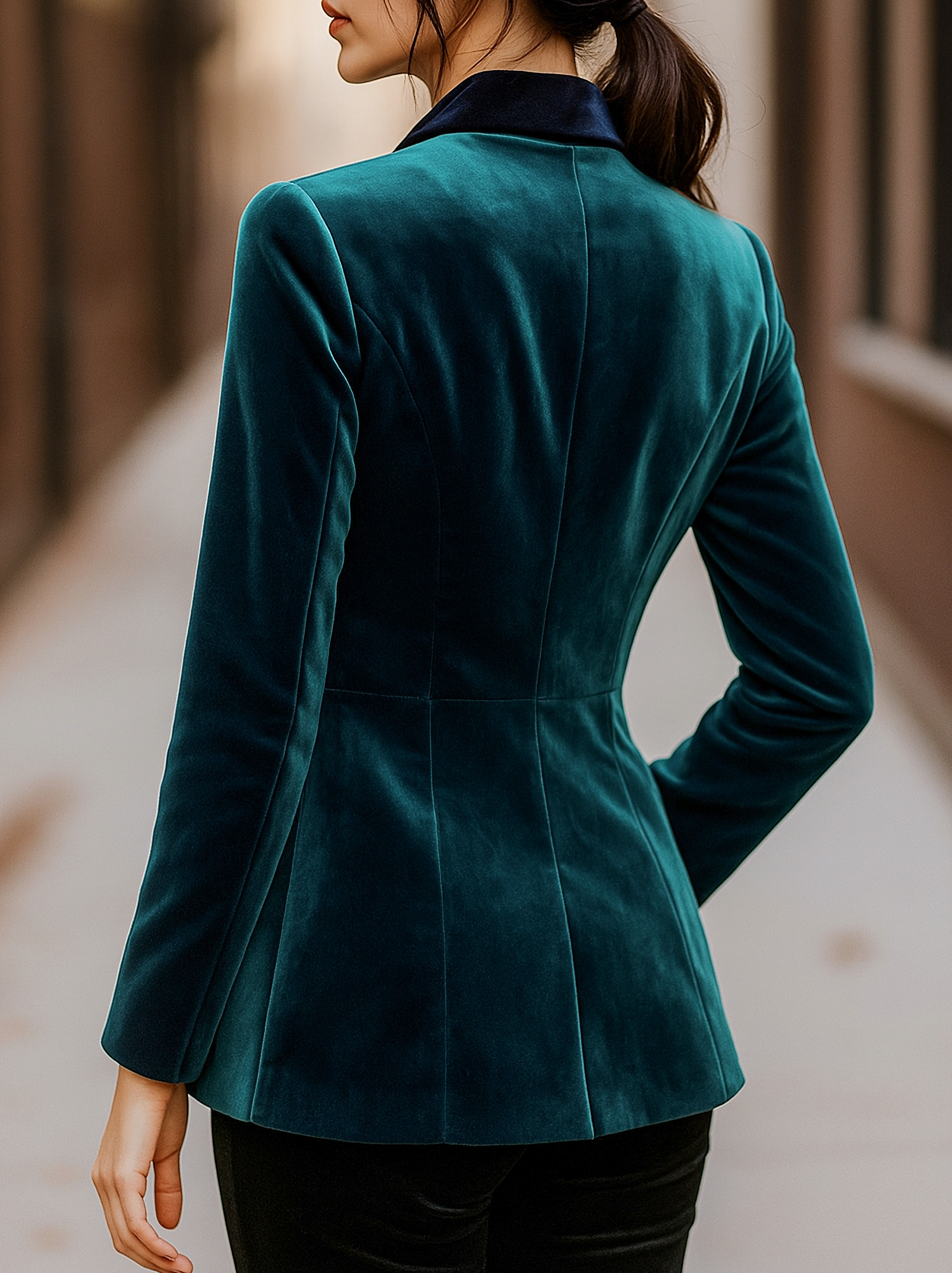 Emerald | Blazer with Satin Lapels and Rose Embroidery - Elle & Milo