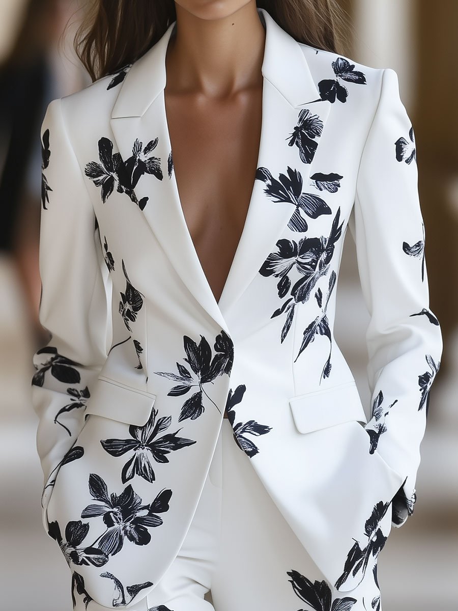 Elena | Blazer with Bold Black Floral Print - Elle & Milo