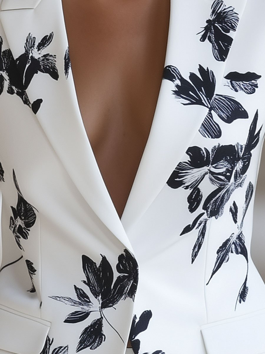 Elena | Blazer with Bold Black Floral Print - Elle & Milo