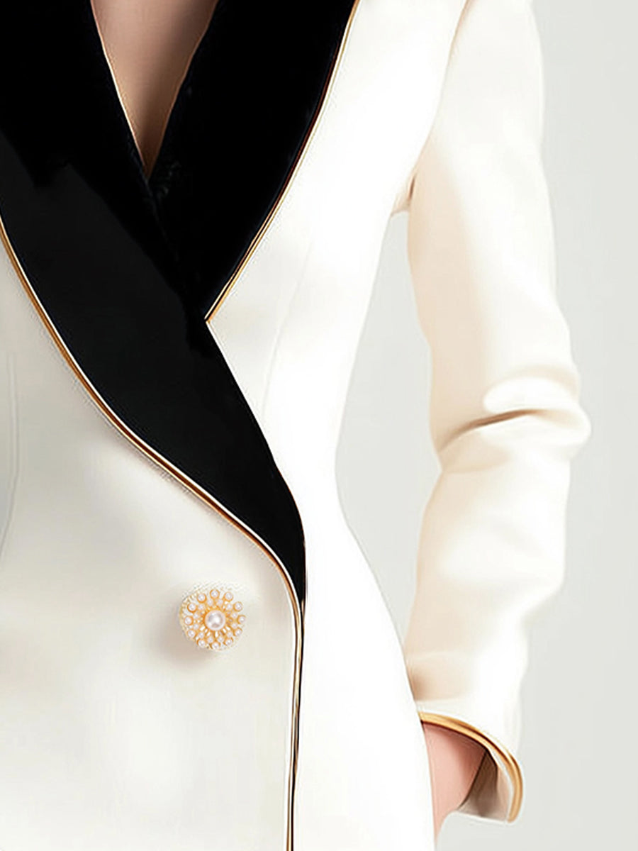 Elena | Blazer with Asymmetrical Design and Black Contrast Lapels - Elle & Milo