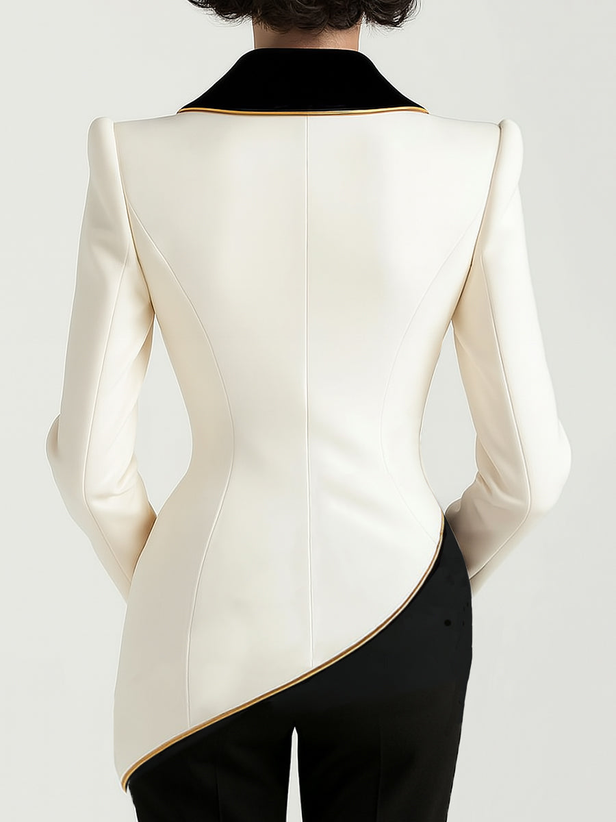 Elena | Blazer with Asymmetrical Design and Black Contrast Lapels - Elle & Milo