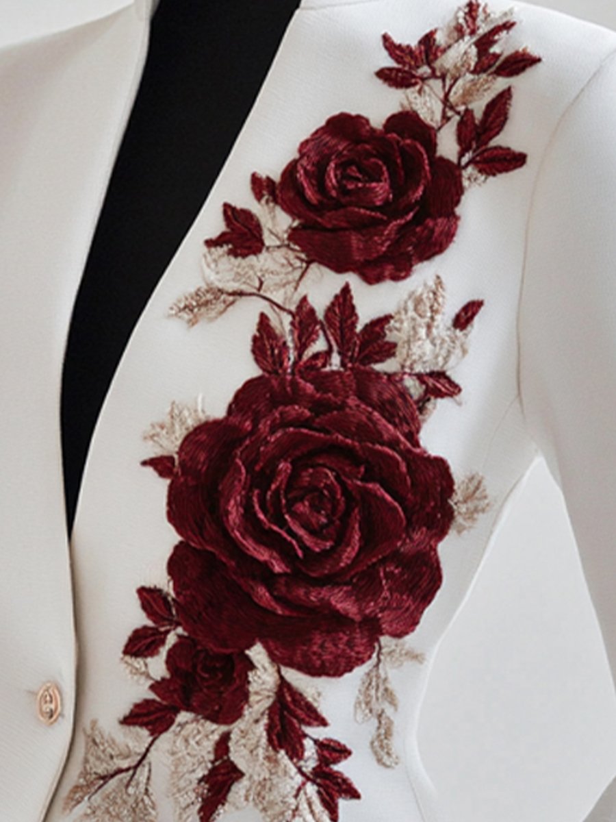 Elena | Blazer with Red Rose Embroidery - Elle & Milo