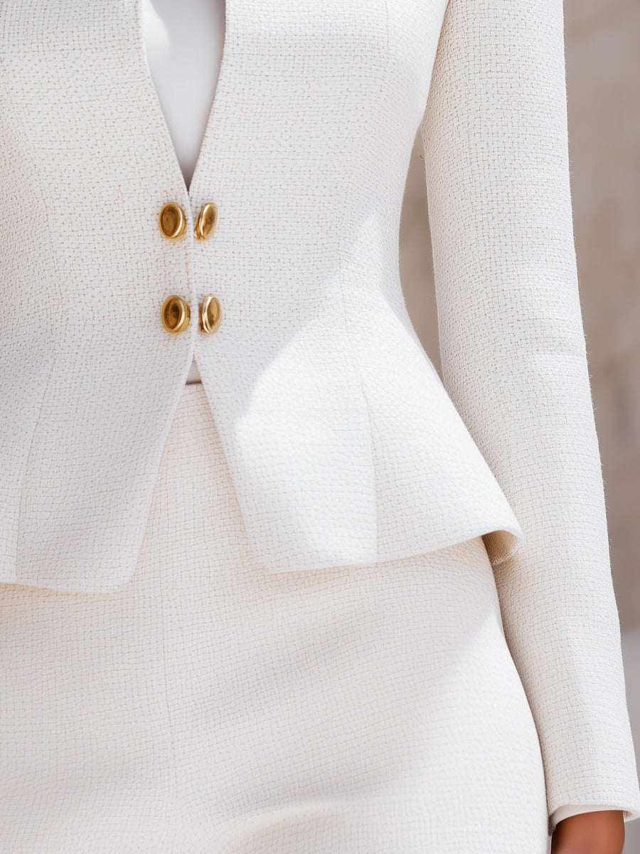 Elena | Blazer with Sculpted Stand Collar and Gold Buttons - Elle & Milo