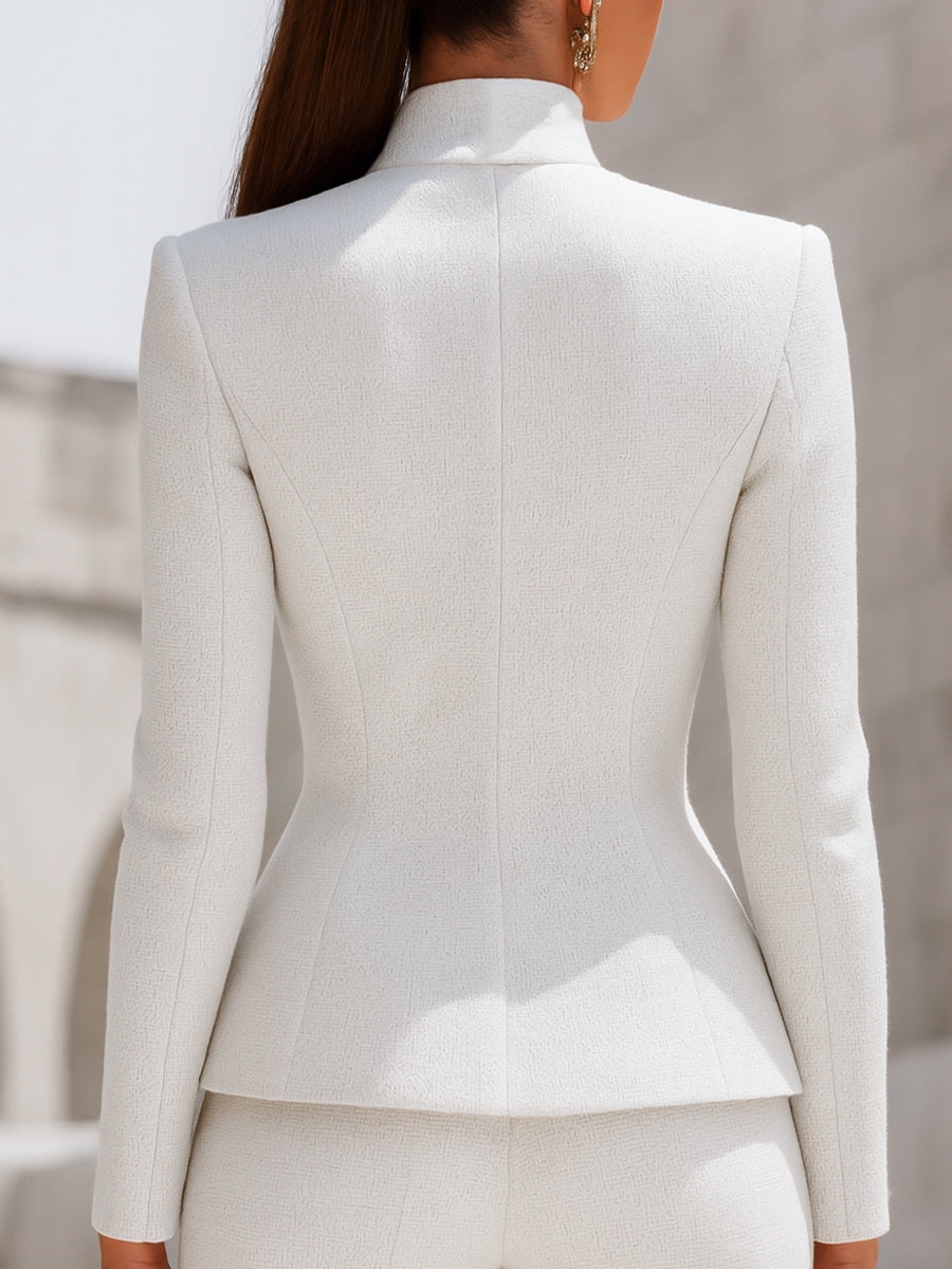 Elena | Blazer with Sculpted Stand Collar and Gold Buttons - Elle & Milo