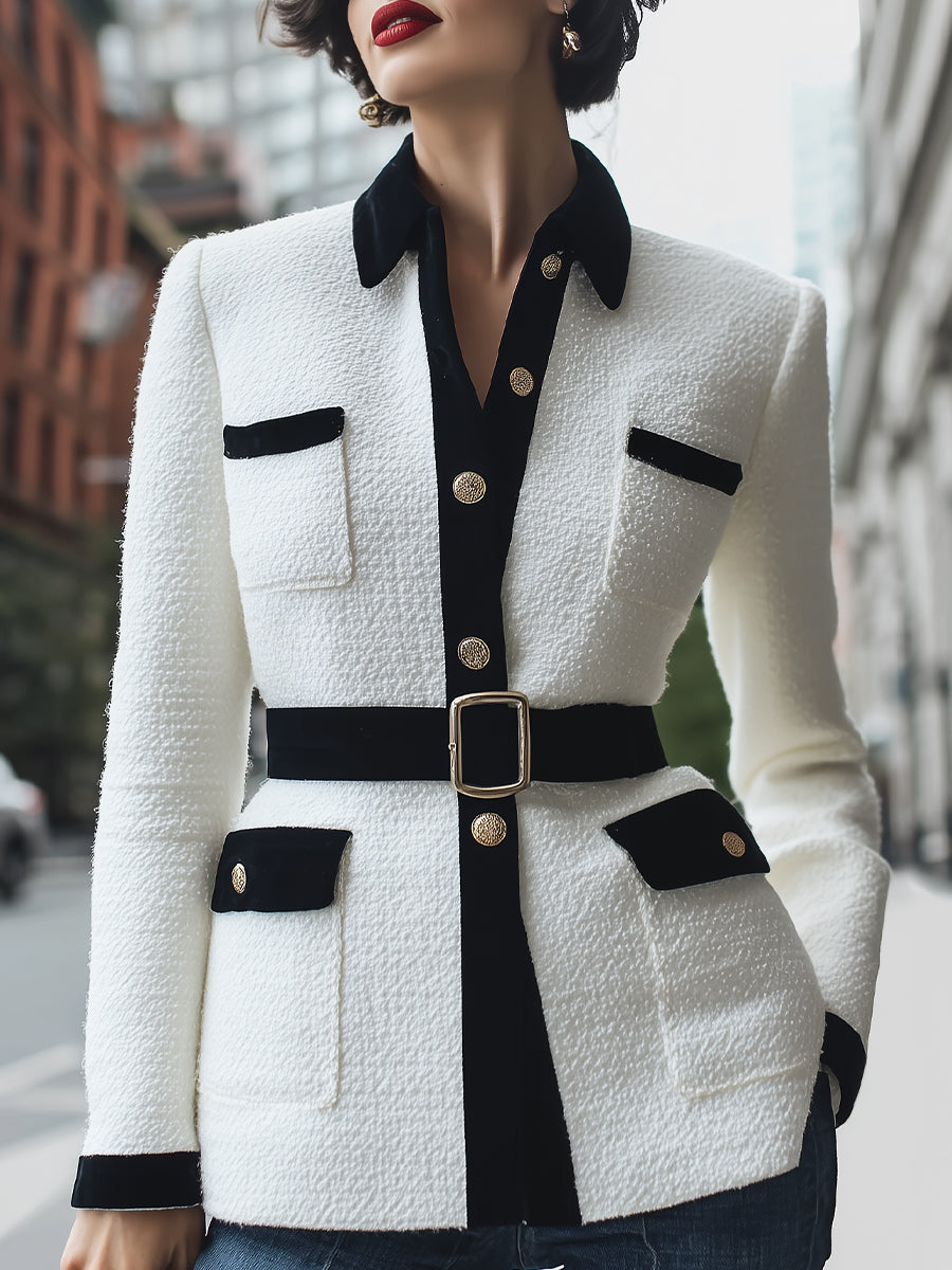 Elena | Trimmed White Tweed Jacket - Elle & Milo