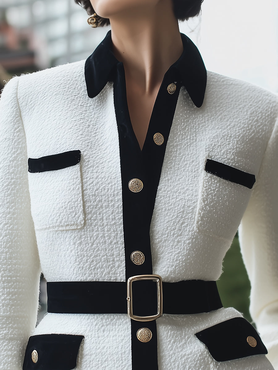 Elena | Trimmed White Tweed Jacket - Elle & Milo