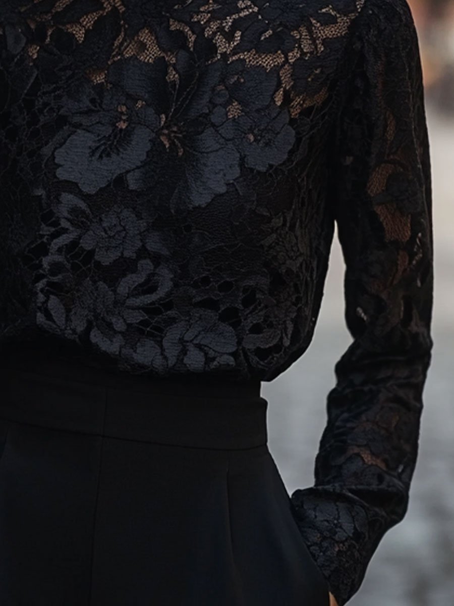 Isabelle | Floral Lace High Neck Blouse - Elle & Milo