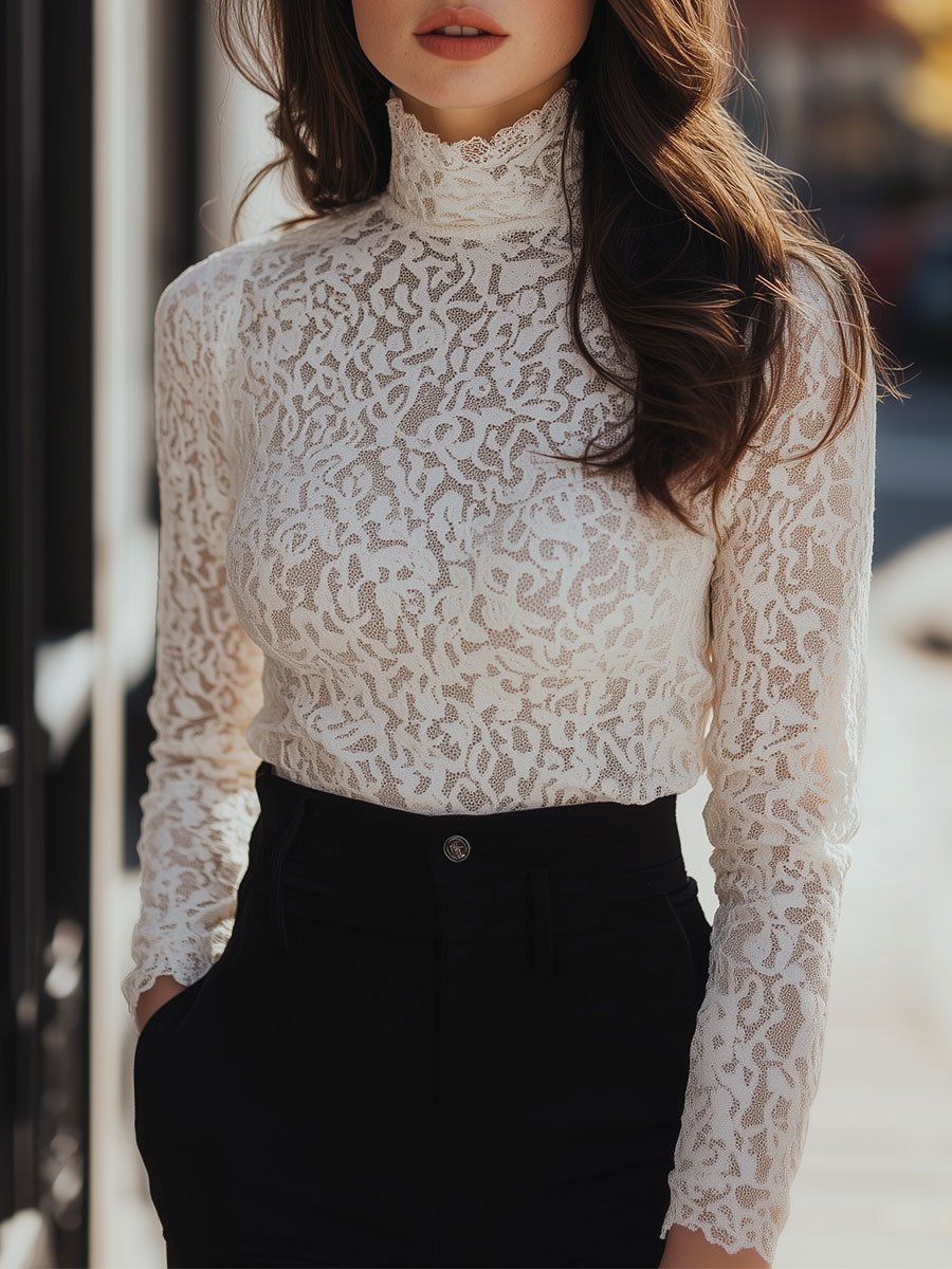 Isabelle | Floral Lace High Neck Blouse - Elle & Milo