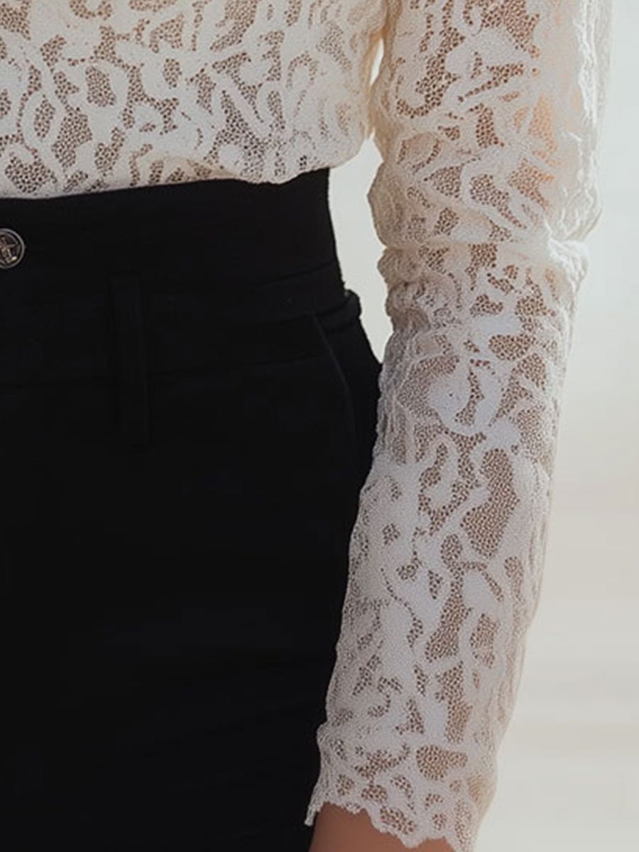 Isabelle | Floral Lace High Neck Blouse - Elle & Milo