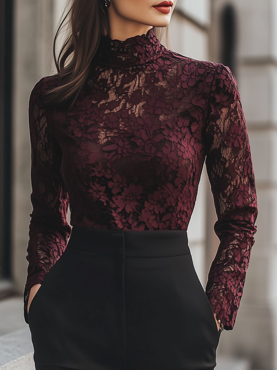 Isabelle | Floral Lace High Neck Blouse - Elle & Milo