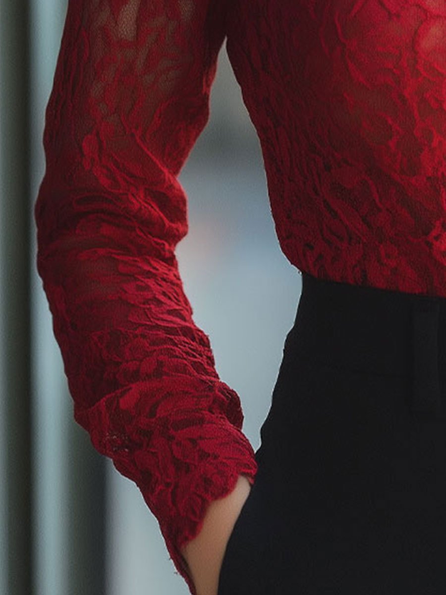 Isabelle | Floral Lace High Neck Blouse - Elle & Milo