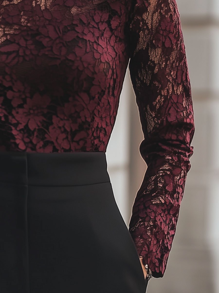 Isabelle | Floral Lace High Neck Blouse - Elle & Milo