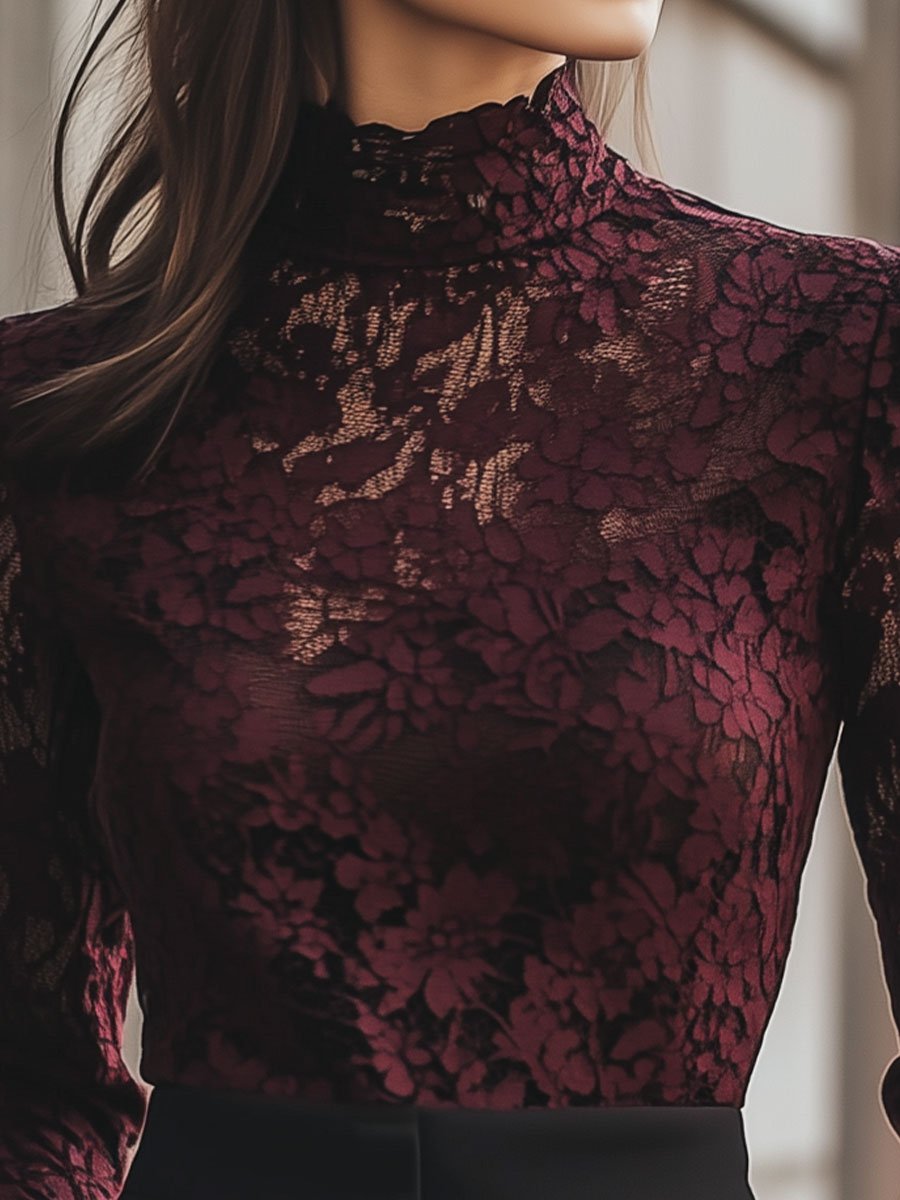 Isabelle | Floral Lace High Neck Blouse - Elle & Milo