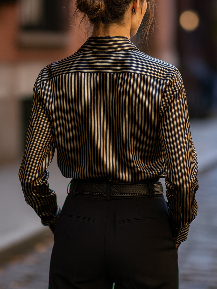 Isabelle | Metallic Stripe Satin Blouse - Elle & Milo