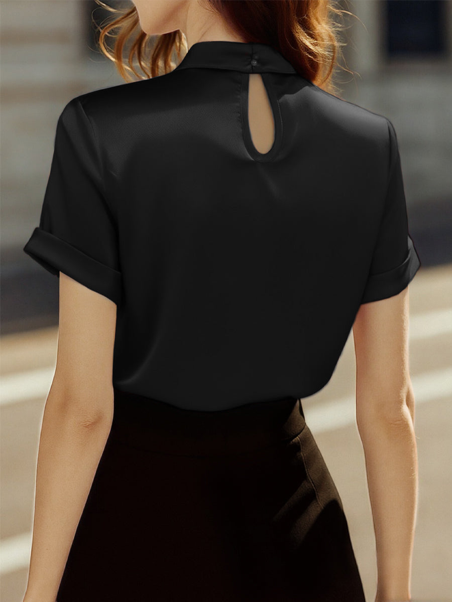 Isabelle | White Satin Keyhole Blouse - Elle & Milo
