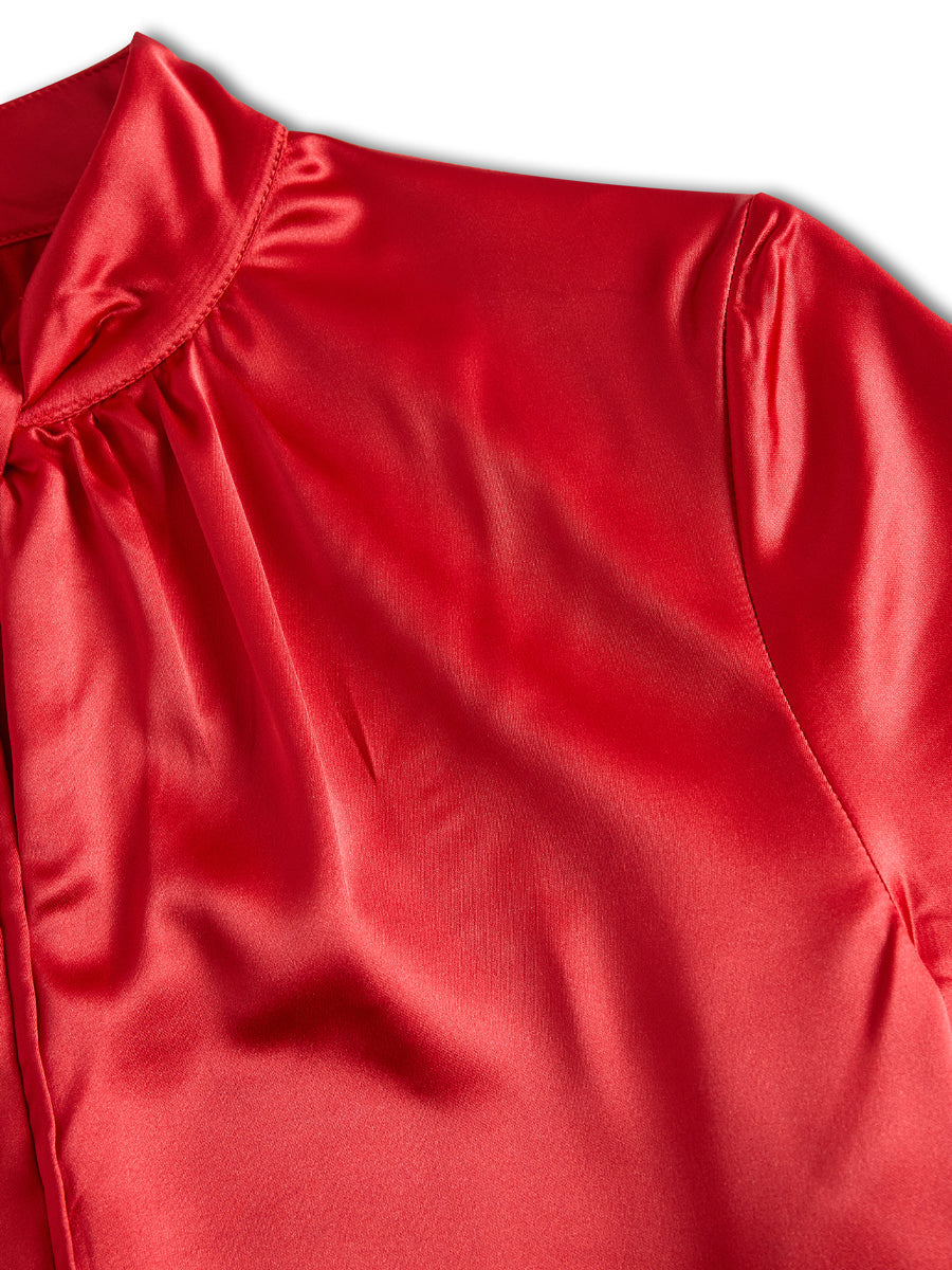 Isabelle | White Satin Keyhole Blouse - Elle & Milo
