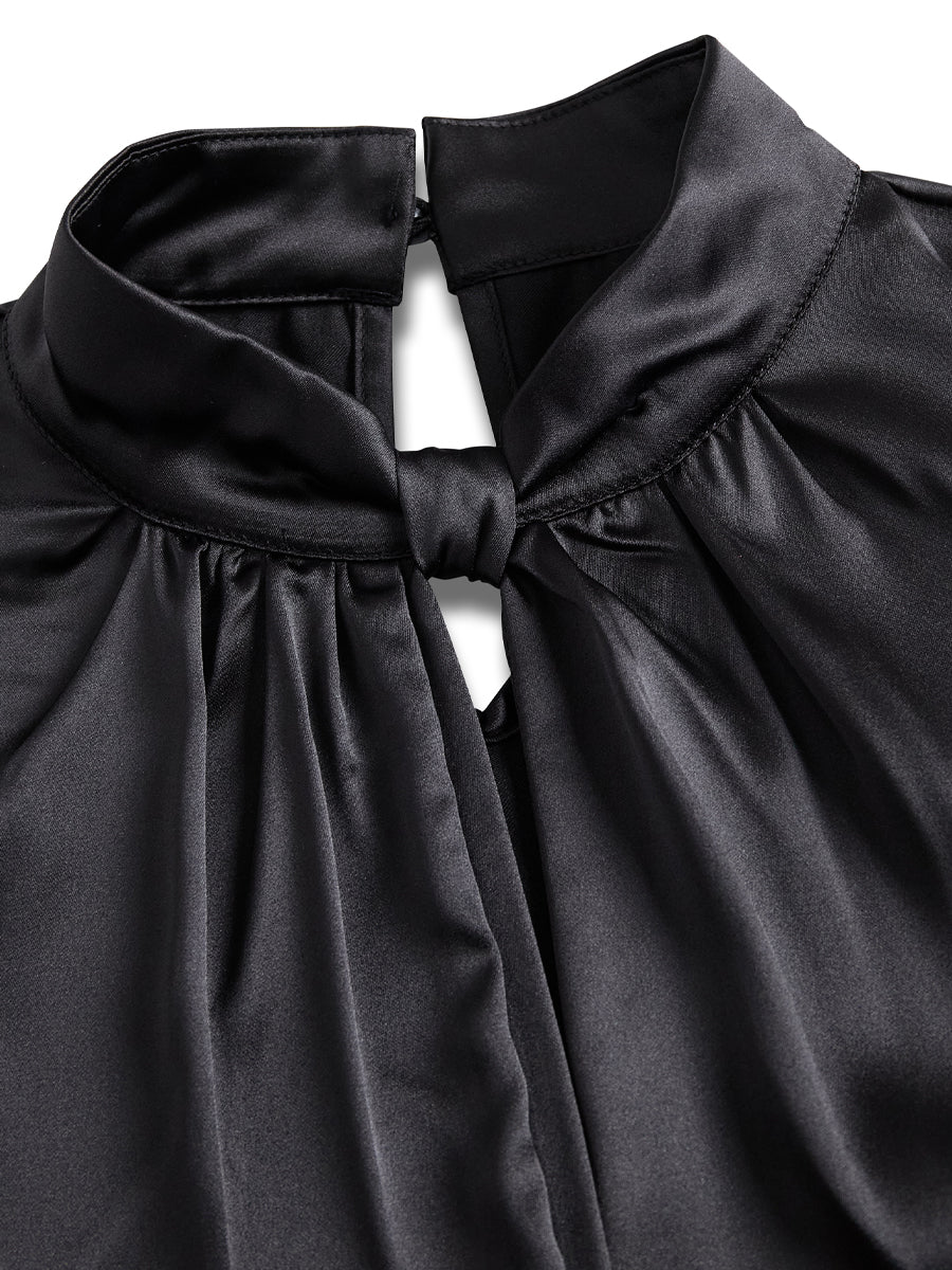 Isabelle | White Satin Keyhole Blouse - Elle & Milo