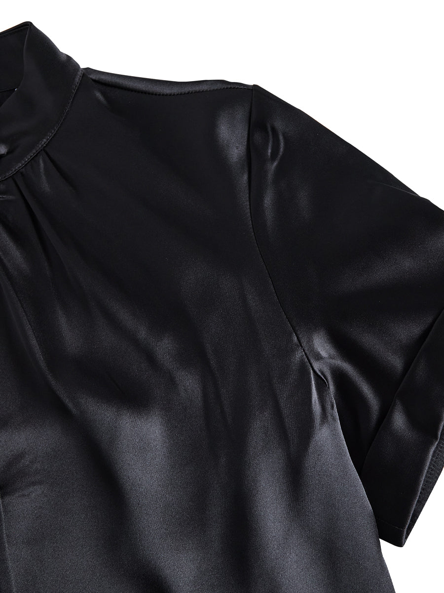 Isabelle | White Satin Keyhole Blouse - Elle & Milo