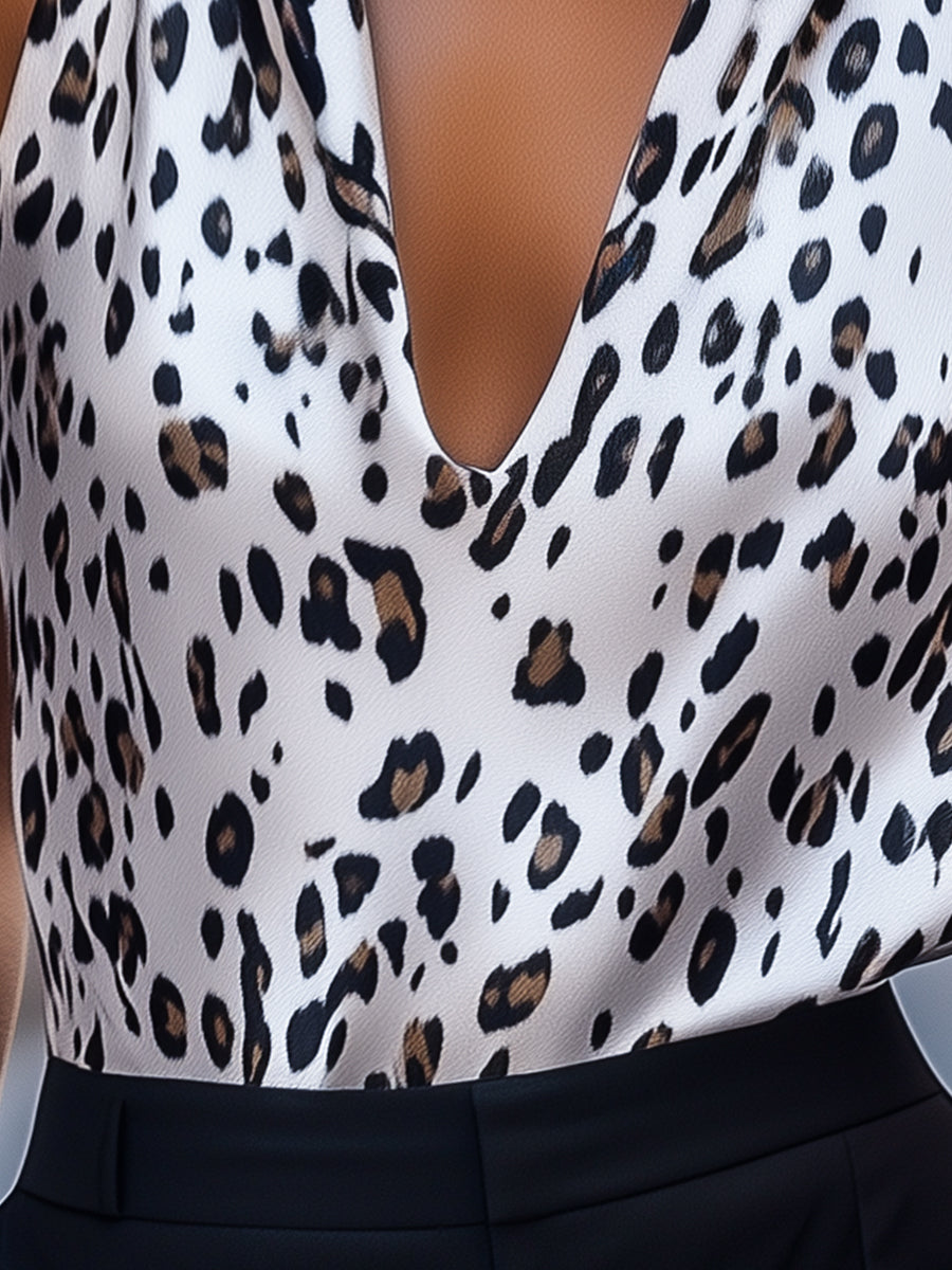 Isla | Leopard Print Satin Halter Top - Elle & Milo