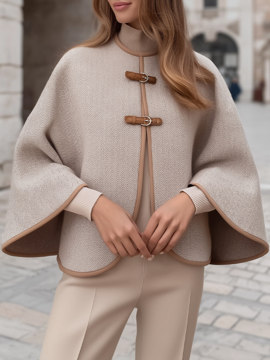 Elena | Cape Jacket with Herringbone Buckle - Elle & Milo