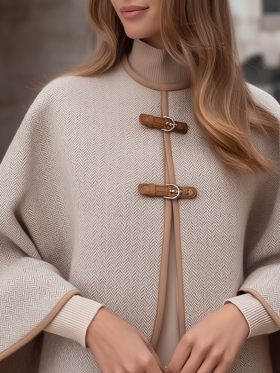 Elena | Cape Jacket with Herringbone Buckle - Elle & Milo