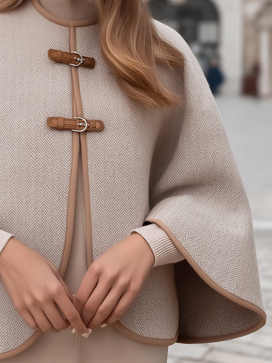 Elena | Cape Jacket with Herringbone Buckle - Elle & Milo