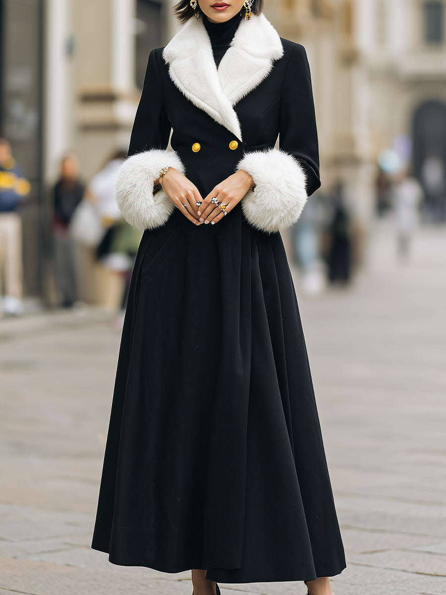 Aurora | Longline Coat with White Faux Fur Trim - Elle & Milo