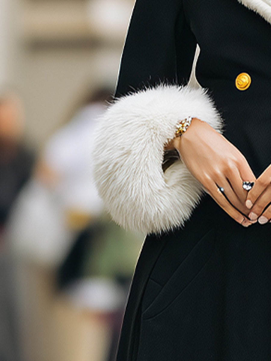 Aurora | Longline Coat with White Faux Fur Trim - Elle & Milo