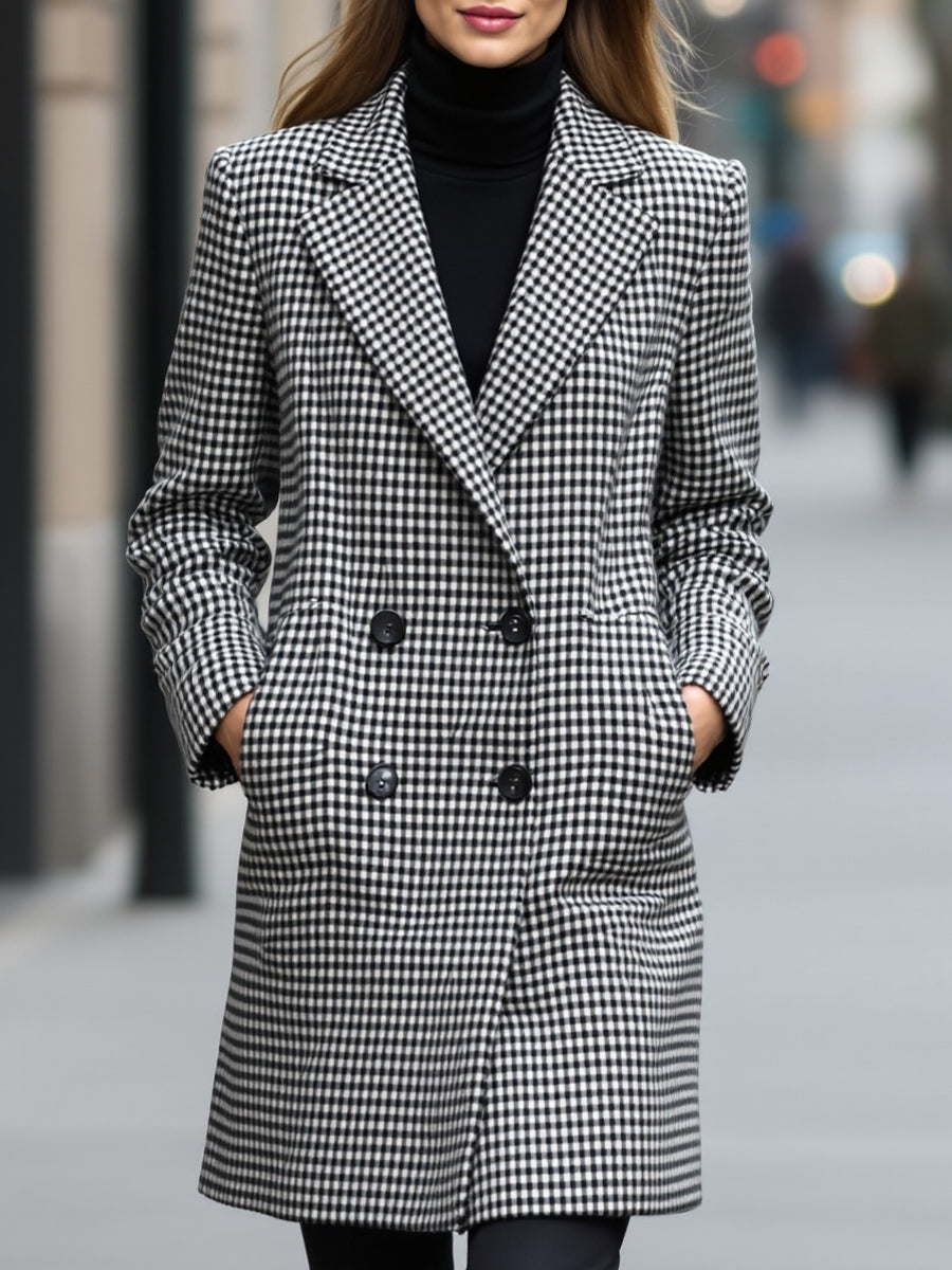 Elena | Double-Breasted Checked Wool Coat - Elle & Milo