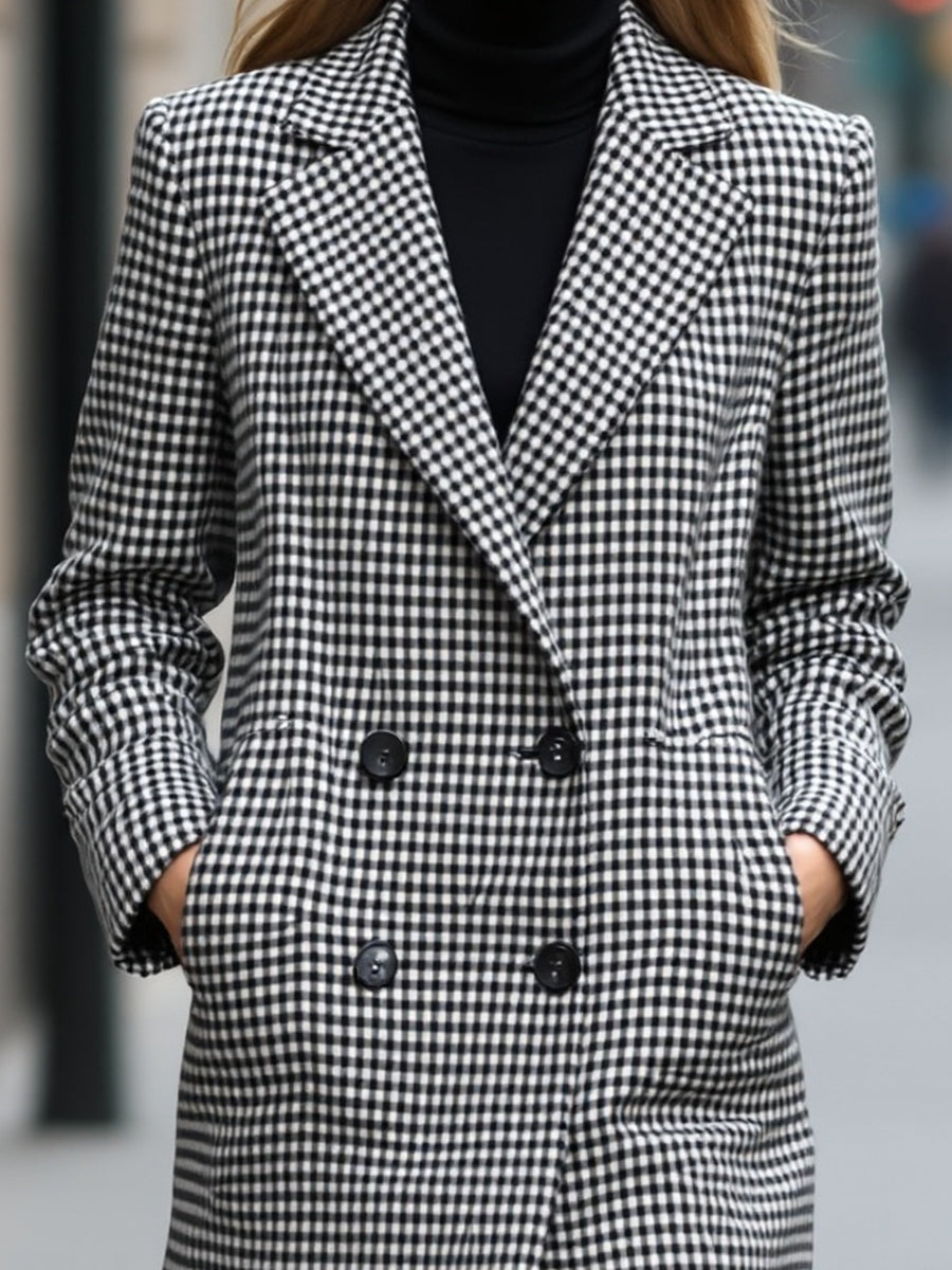 Elena | Double-Breasted Checked Wool Coat - Elle & Milo