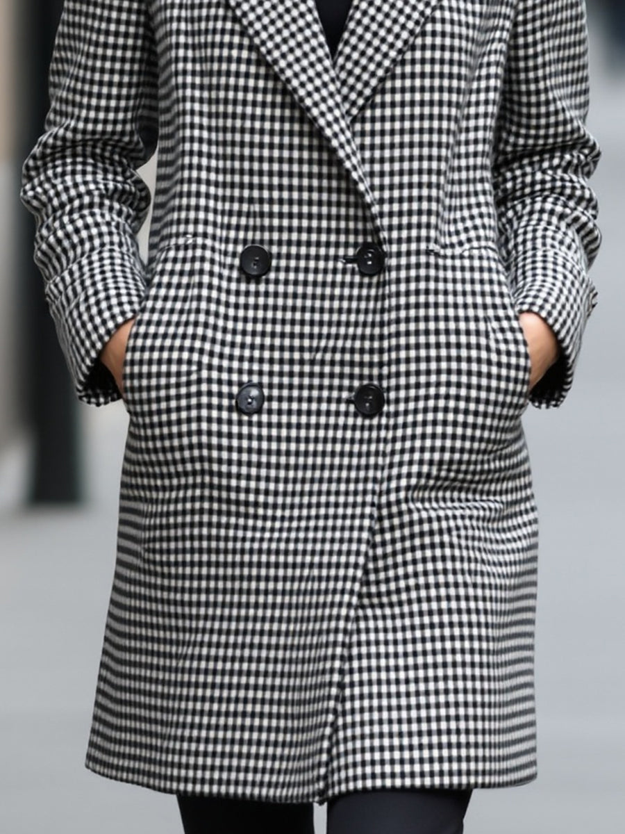 Elena | Double-Breasted Checked Wool Coat - Elle & Milo