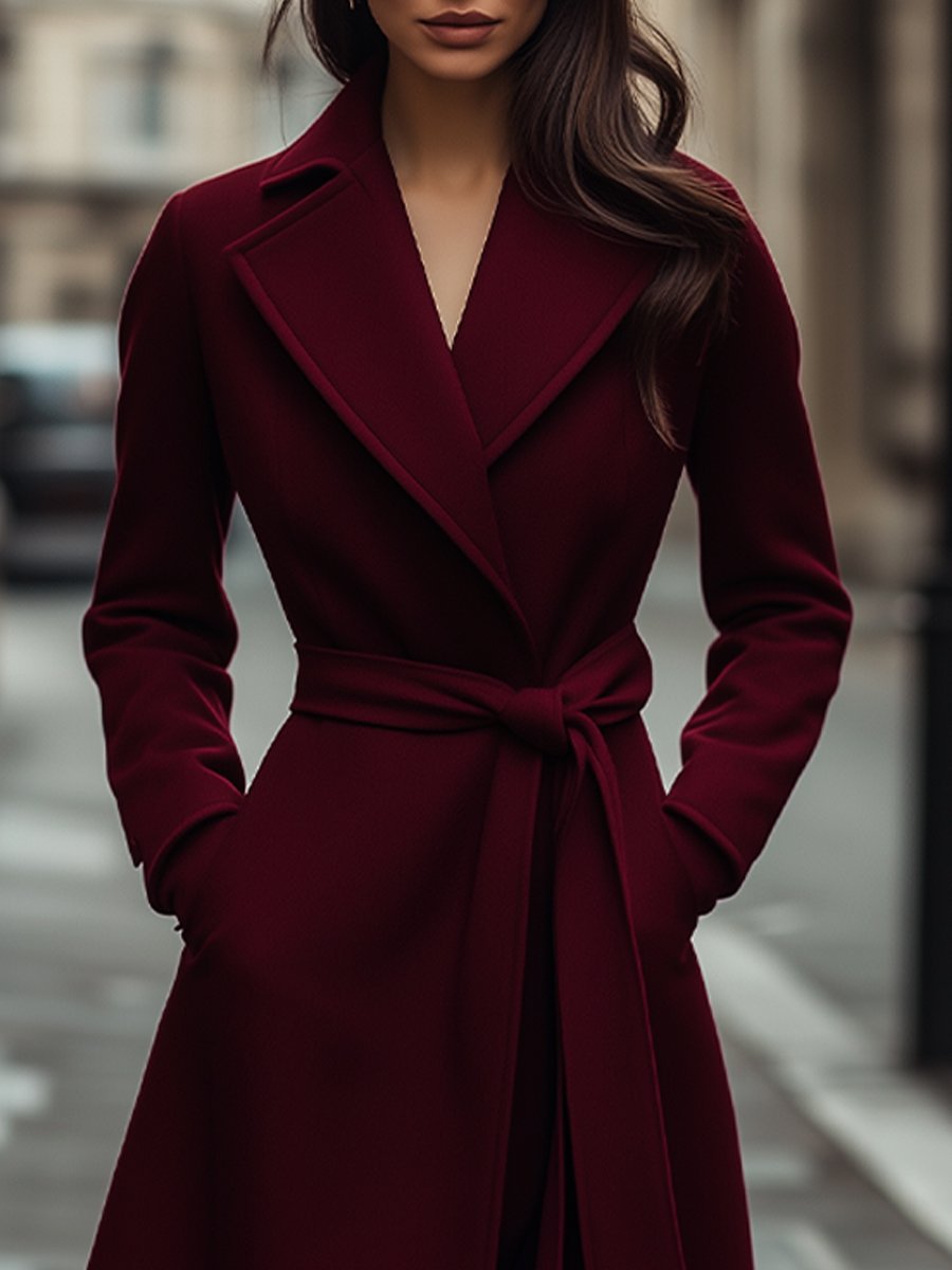 Elena | Structured Burgundy Wool Trench Coat with Feminine Fit - Elle & Milo
