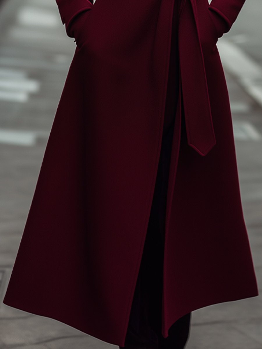Elena | Structured Burgundy Wool Trench Coat with Feminine Fit - Elle & Milo