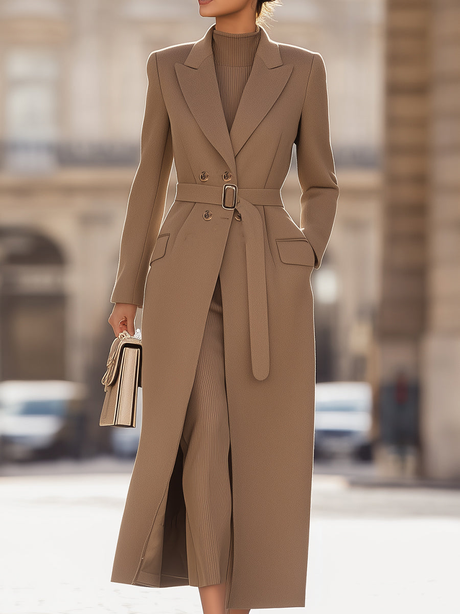 Isabelle | Belted Long Camel Wrap Coat - Elle & Milo