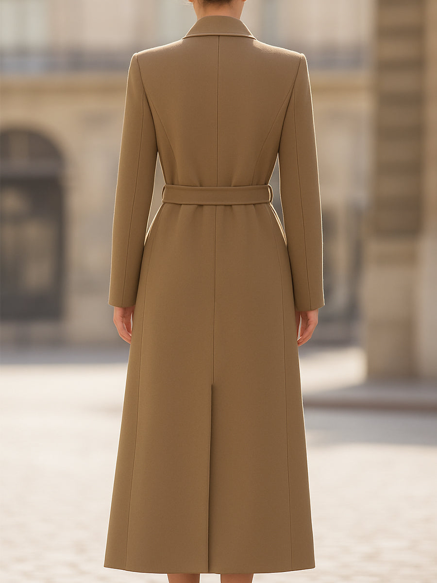 Isabelle | Belted Long Camel Wrap Coat - Elle & Milo