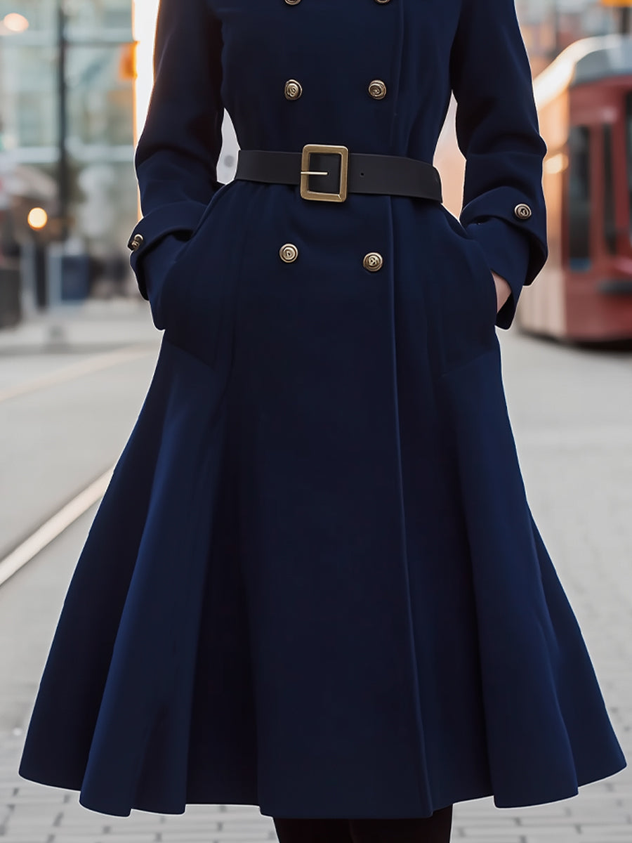 Elena | Double-Breasted Belted Midi Coat with Faux Fur Collar - Elle & Milo