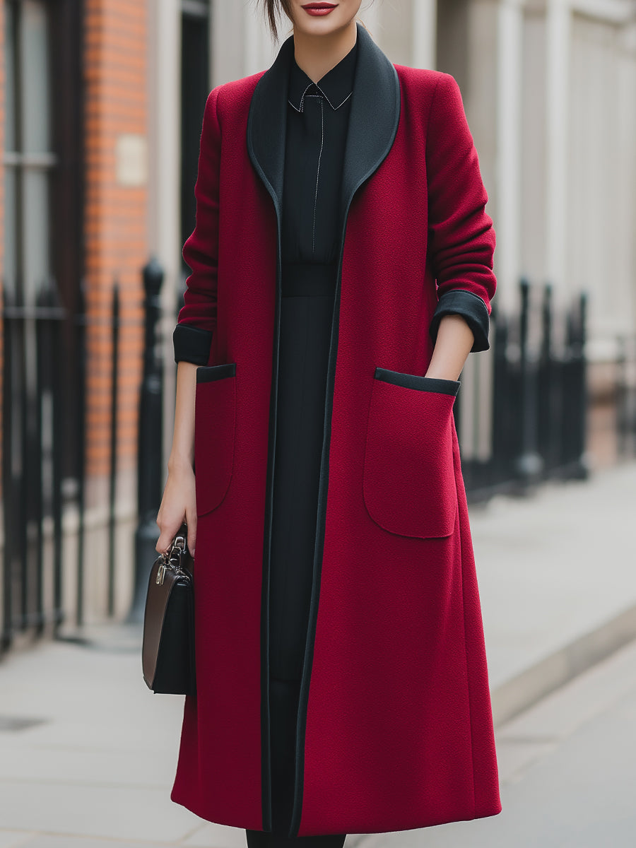 Elena | Longline Coat with Contrast Trim - Elle & Milo