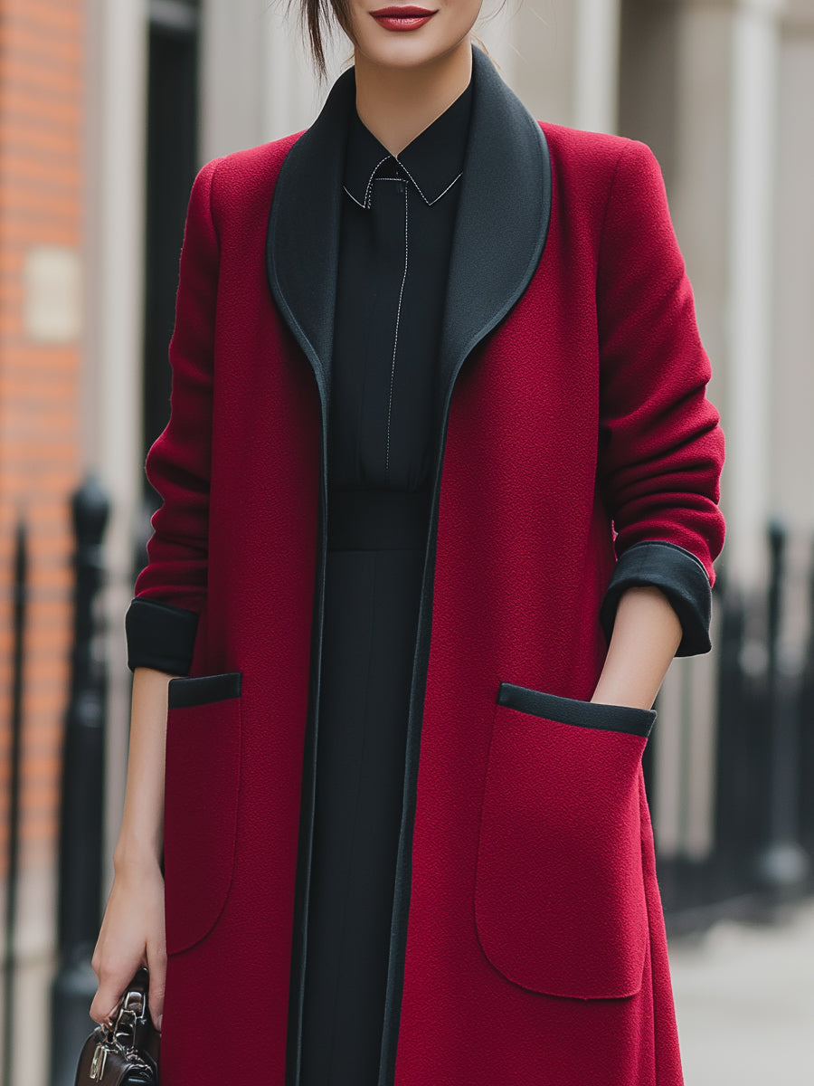 Elena | Longline Coat with Contrast Trim - Elle & Milo