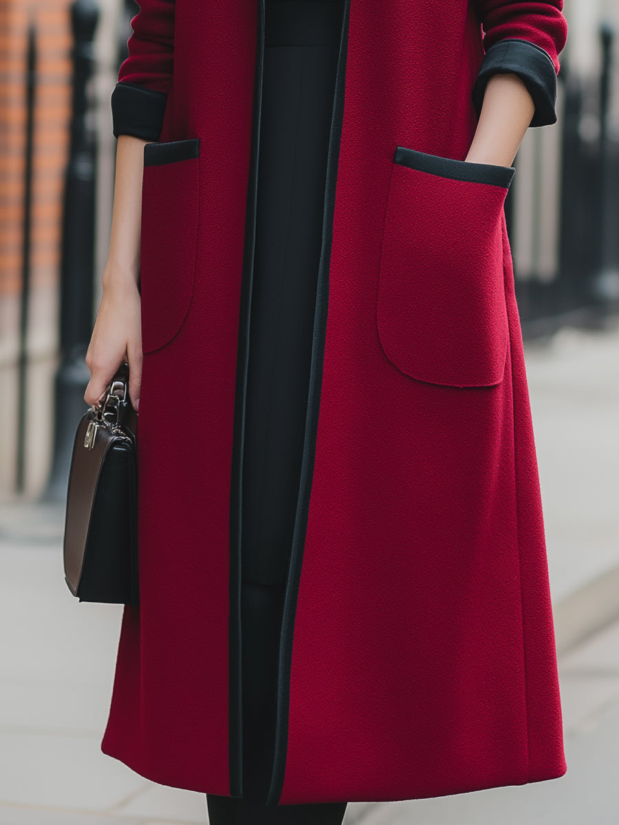 Elena | Longline Coat with Contrast Trim - Elle & Milo